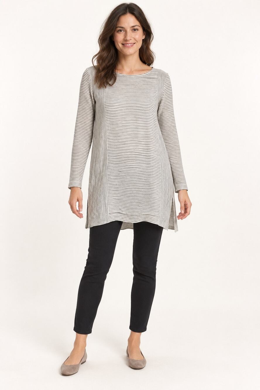 Wrap London Linen Striped  Long Sleeve Tunic Top Size US 6